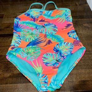 Wonder Nation Girls One Piece Palm Swimsuit EUC